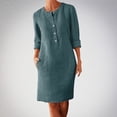 thumbnail image 2 of Daiosportswear Robe en Lin et Coton pour Femmes, Robe Chemise à Boutons à Manches Longues, Col Rond, Robe Habillée Décontractée Mini avec Robe Femme, Robes pour Femmes Bleu 2X-Grand (TTG), 2 of 5