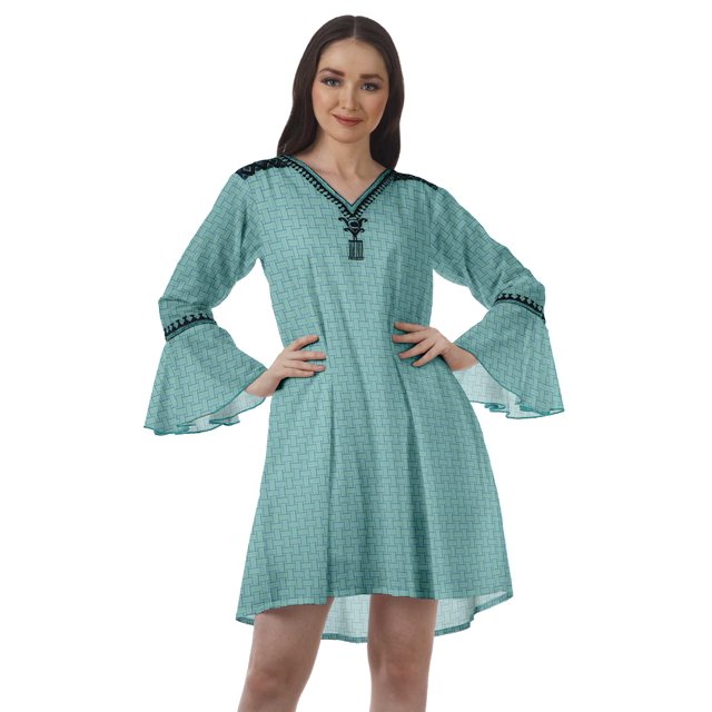 Moomaya Robes Mini Imprimées à Col en V pour Femmes Manches à Volants Robes de Plage pour Femmes