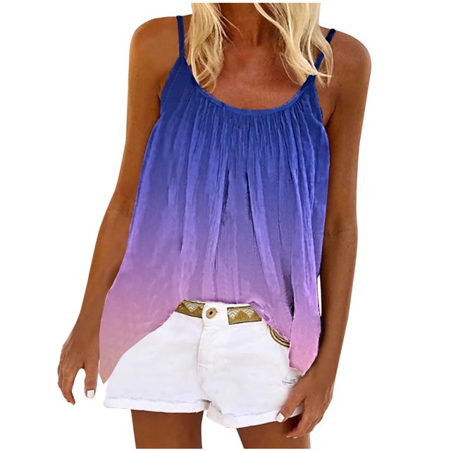 Hauts Aguichant pour Femmes Été Mode Femmes Été Col Rond Sans Manches Imprimé Décontracté Camisole Blouse T-Shirts pour Femmes Mode Femmes Blouses et Hauts Mode Hauts et Blouses d'Été pour Femmes
