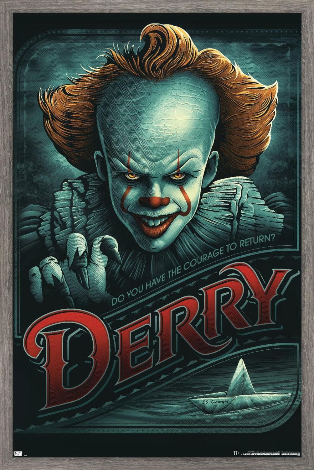 IT - Pennywise Derry Wall Poster, 14.725" x 22.375" Framed
