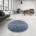 thumbnail image 3 of Ahgly Company Tapis d'Intérieur Rond Milieu du Siècle Moderne Bleu Azur Zone Orientale, 8' Rond, 3 of 6