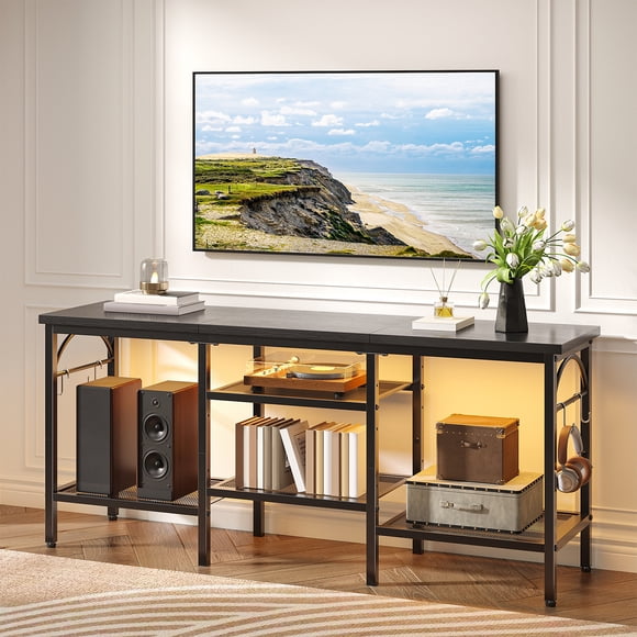 Pinmoco 47 inch TV Stand for TVs up to 55" TVs, Entertainment Center with Storage, Sturdy Media Console Table, Black