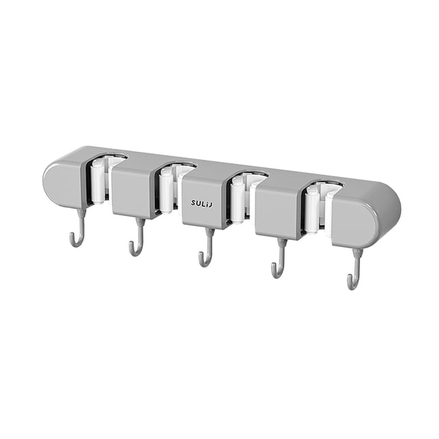 Étagère Murale de Salle de Bain avec Support à Crochets pour Vadrouille et Balai – Montage Adhésif Sans Perçage, Matériau ABS, 10 Po x 5 Po