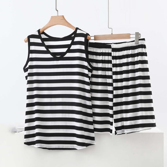 Abcnature Women's Striped V-Neck Tank Top and Shorts Set, Sleeveless Pajama Lounge Set, Soft Modal Sleepwear for Summer