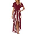thumbnail image 2 of Meichang Robes Combishorts pour Femmes à Manches Courtes, Col en V, Robes Portefeuille, Taille Haute, Robes Trapèze, Robe Combishort Maxi Fendue pour Fête, Longue Robe d'Été de Plage, 2 of 5