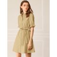 thumbnail image 3 of INSPIRE CHIC Women's Casual Short Sleeve Solid Color Button Down Shirt Dress, 3 of 6