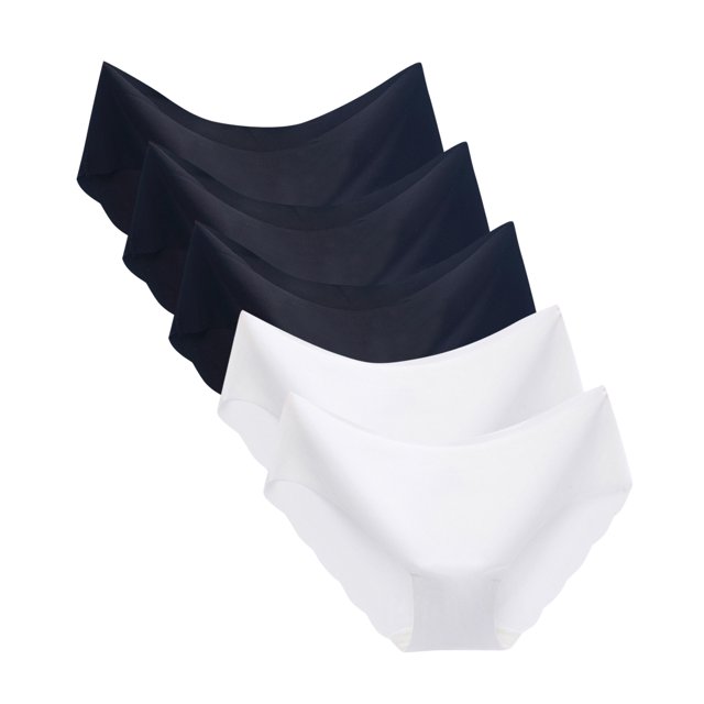 Women Underwear Brief Non-Trace Ice Silk Breathable Midwaist Solid Color 5PC