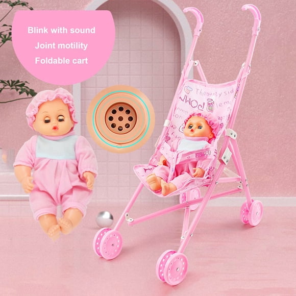 1 Ensemble Poussette pour Poupée Robuste à Pliage Facile Légère Poussette Créative pour Poupée Jouet avec Poupée pour Fille
