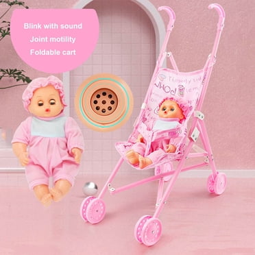 POINTERTECK 1 Ensemble Poussette pour Poupée Robuste à Pliage Facile Légère Poussette Créative pour Poupée Jouet avec Poupée pour Fille