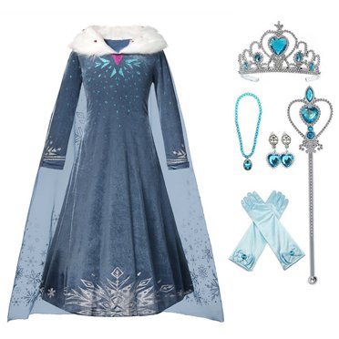 HAWEE Princess Dress for Girls Snow Winter Princess Costume with Snowflake Cape Velvet Faux Fur Collar Long Sleeves Birthday Party Outfits