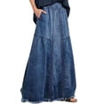 thumbnail image 1 of B91xZ Jupe Femme Taille Haute Élastique Jupe Plissée Midi Évasée, Bleu Foncé L, 1 of 5
