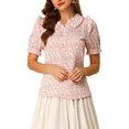 thumbnail image 1 of INSPIRE CHIC Blouse Haut à Volants à Manches Courtes Bouffantes Smocké à Col Peter Pan Fleuri pour Femme TP Blanc, 1 of 8