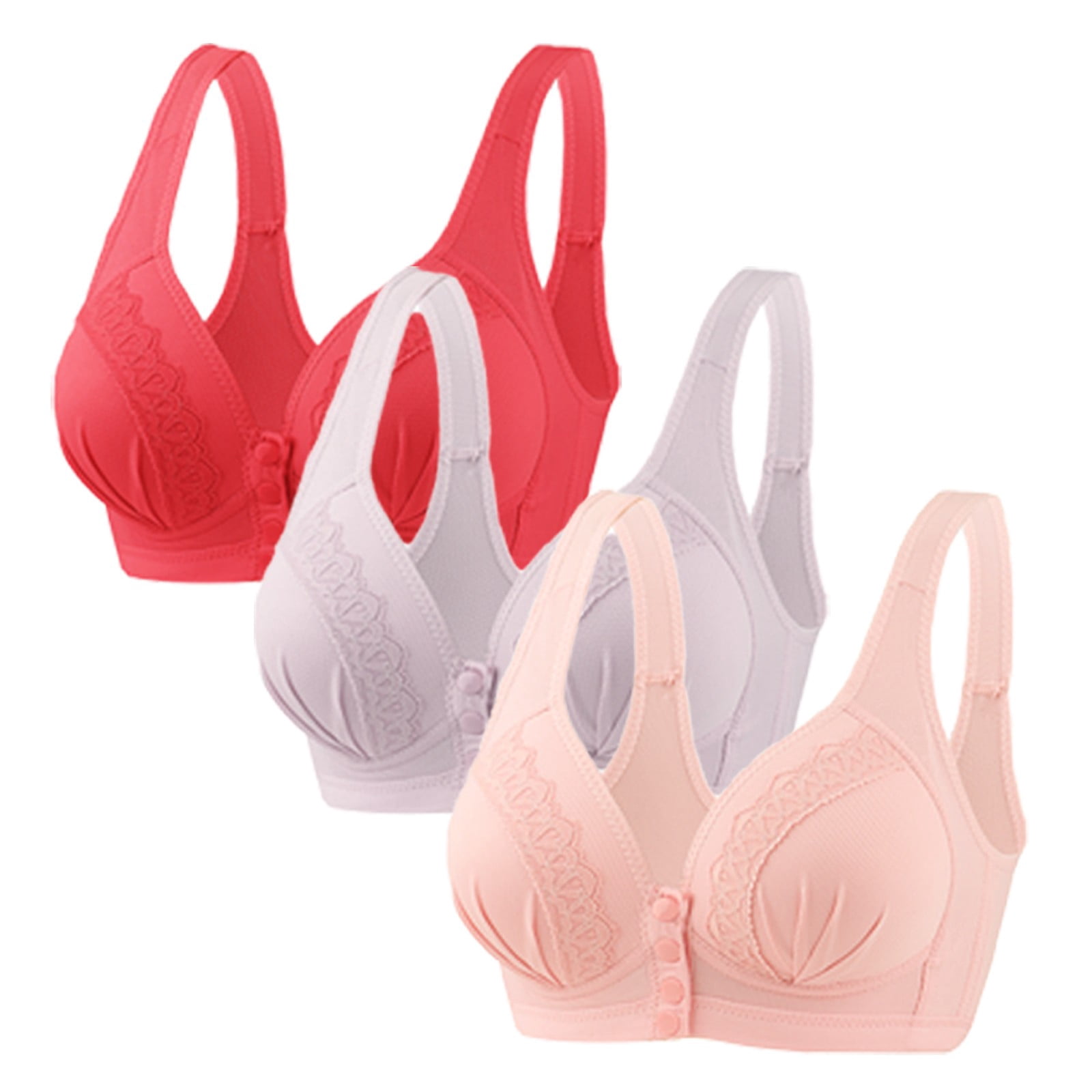 Timegard 3pc Wireless Bras for Women Front Closure Full Support Wide Strap Comfort Breathable Everyday Bra