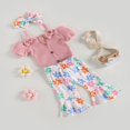 thumbnail image 3 of 3PCS Toddler Girl Short Sleeve Romper Rib Knit Button Bodysuit Flare Pants Clothes, 3 of 6