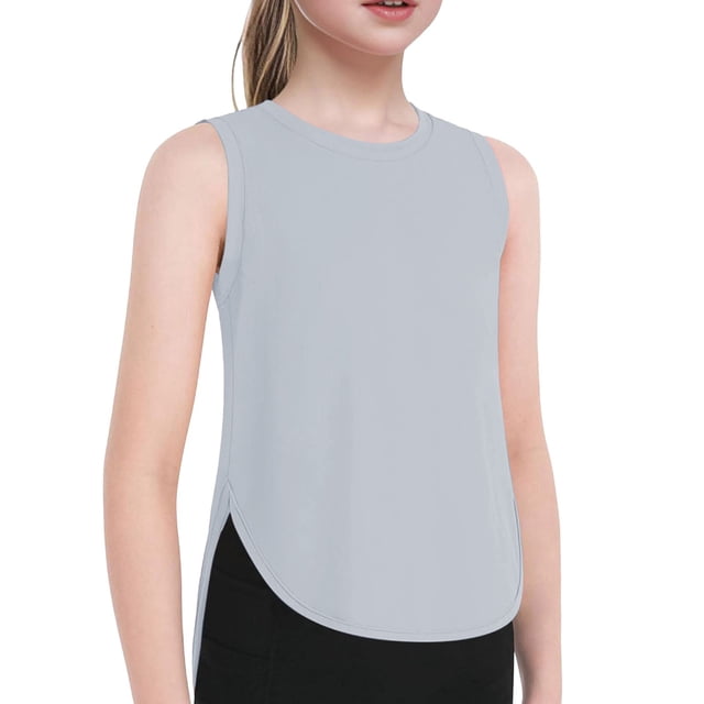 Sunnyoo Big Girls Athletic Tank Top Quick Drying Solid Sleeveless Tops, Sizes 7-8Y