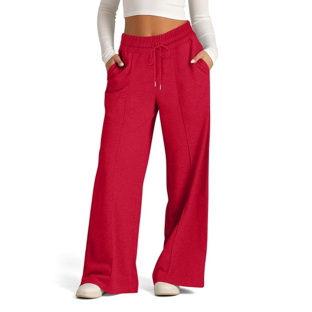 Pisexur Womens Sweatpants 2024 Ribbed Workout Jogging Pants Casual Baggy Elastic Waist Sweatpants Casual Baggy Drawstring Wide Leg Pants Solid Color Straight Leg Sweatpants with Pockets