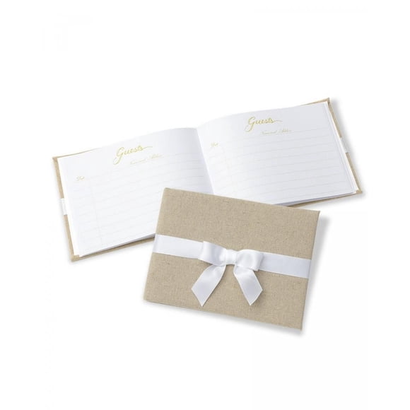 Linen Guest Book With White Bow