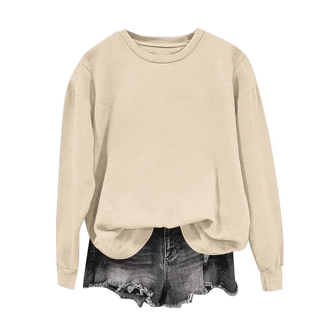 Milgrthf Chandails d'Automne pour Fille Basiques Tendance à Manches Longues Légers Décontractés à Col Rond Chandails à Enfiler Hauts Beige TG