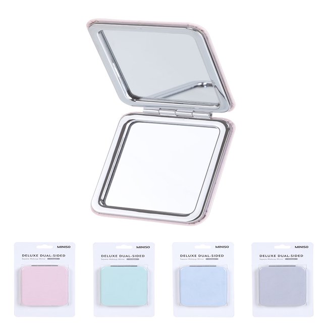 MINISO Deluxe Dual-sided Square Makeup Mirror - Portable Travel Light Makeup Mini Mirror Folding Cosmetic Pocket Small Tote Bag Glow In The Dark Mirror For Girls Makeup