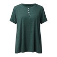 thumbnail image 4 of MAWCLOS Ladies T Shirt Solid Color Tops V Neck Tee Comfy Street Short Sleeve Blouse Green 3XL, 4 of 7