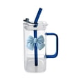 thumbnail image 2 of Binmer Transparent Square Glass Cup With Knot Handle And Straw For Coffee And Milk 400ml, 2 of 6
