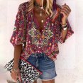 thumbnail image 2 of Pompotops Mode Femme Ample Col en V Manches 3/4 Imprimé devant Bouton Cardigan Chemise Hauts T-shirt Liquidation, 2 of 6