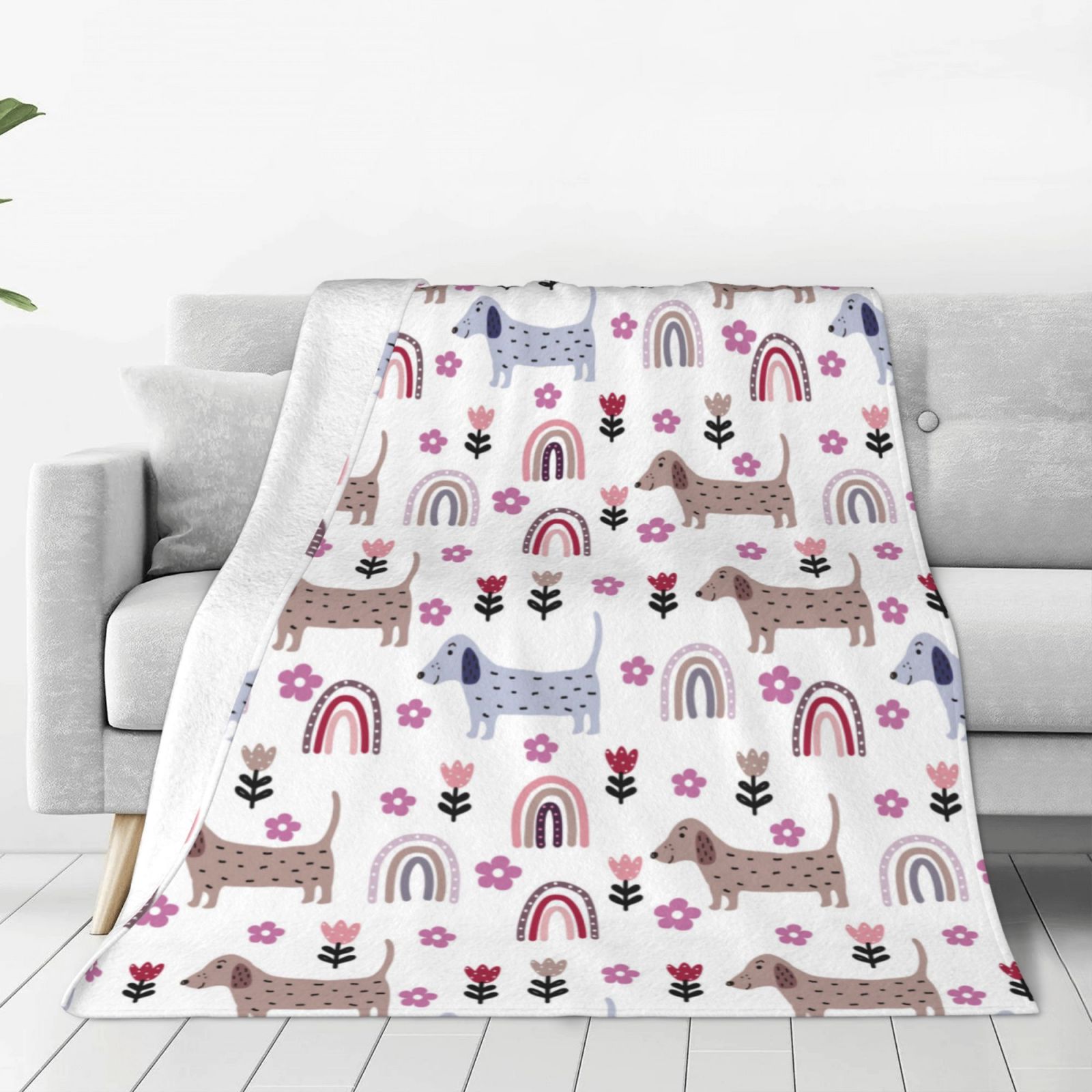KLL Cute Dog Pattern Fleece Throw Blanket,Fleece Throw Blankets for Couch & Bed All Season Use-80"x60"