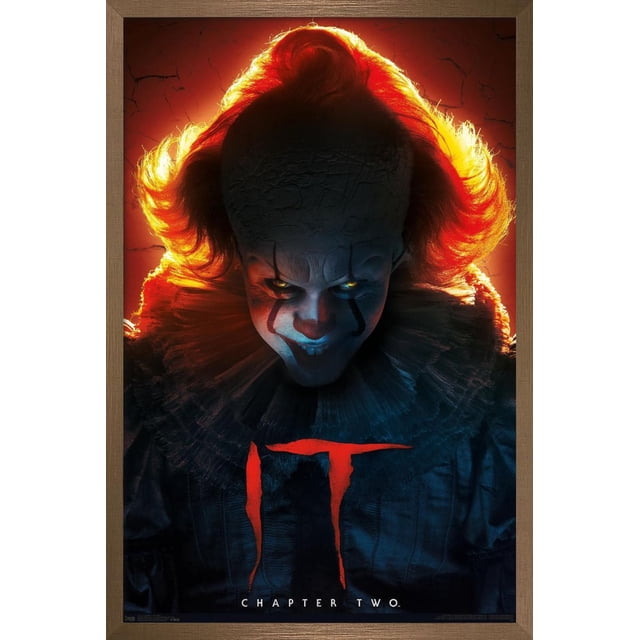IT: Chapter 2 - Evil Glow Wall Poster, 22.375" x 34" depicting a dark figure with fiery red glowing hair and a textured ruffled collar against a cracked red-orange background, featuring the red IT logo and 'Chapter Two' text, suitable for home décor or themed party decoration.
