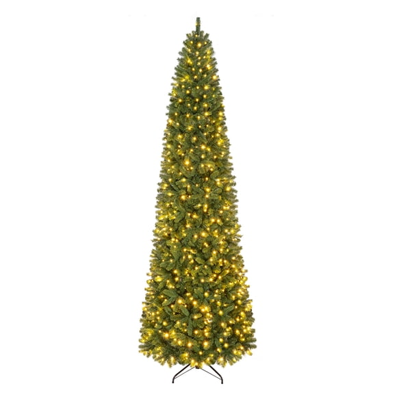 Costway Arbre de Noël Alpin Crayon de 9 Pi avec 1345 Extrémités à Branches Complètes, 550 Lumières DEL