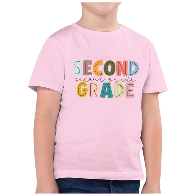 TZEWGL Hauts pour Fille Garçon Rentrée Scolaire Saison Imprimé Col Rond Manches Courtes Vêtements pour Filles Garçons Taille 3-4T
