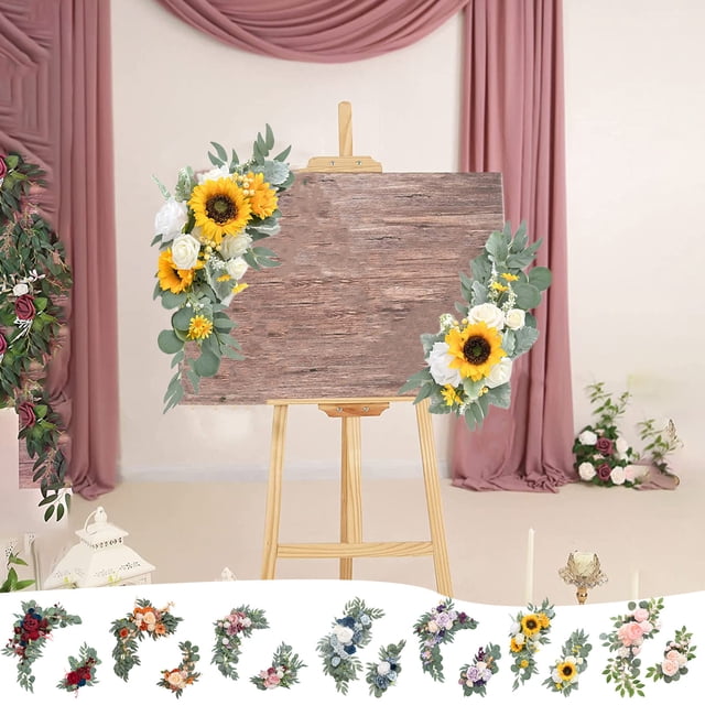 mtvxesu Simulation Silk Flower Arch Decor with Clips for Wedding Party Decoration, 2 Pcs, 20X10 Inches and 13X7.8 Inches