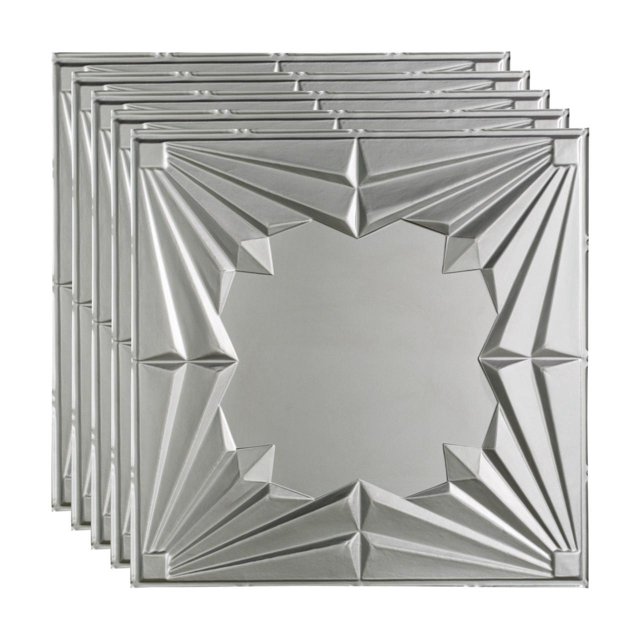 Fasade Art Deco Vinyl 2ft x 2ft Lay In Ceiling Panel Argent Silver 5 Pack