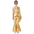 thumbnail image 4 of MSemis Girls Hippie Jumpsuit One Shoulder Flared Long Sleeve Bell-Bottom Pants Wide Leg Romper Disco Gold 6, 4 of 7