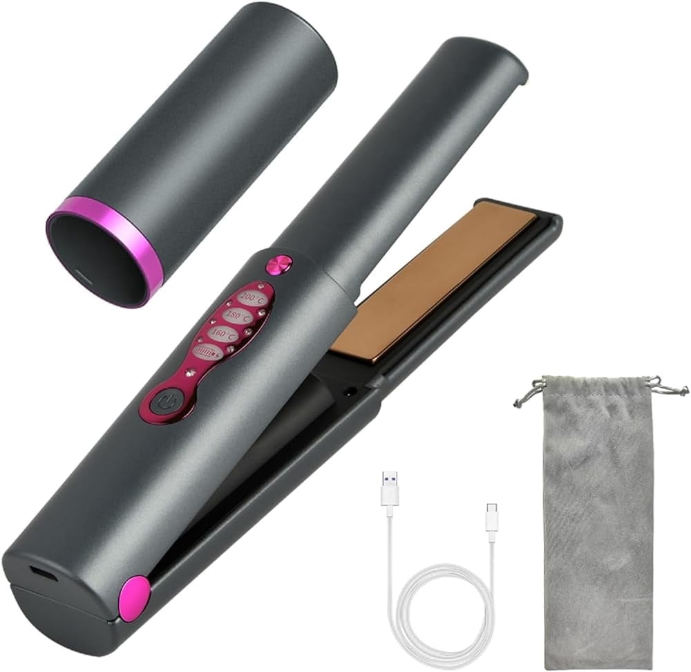 B-Qtech Cordless Hair Straightener with Ceramic Floating Plate, 3 Temp Settings, 5000mAh Battery Operated Curling Iron for Travel