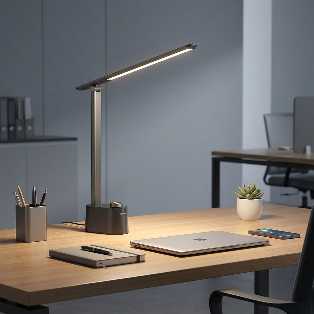 Honeywell HWT-H01 Sunturalux LED Desk Light with USB Charging Ports, Stepless Dimmable Eye Caring Light for Home Office, Bedroom and Dorm, Black