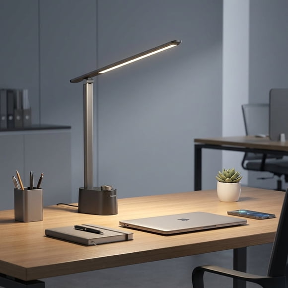 Honeywell HWT-H01 Sunturalux Lampe de Bureau à DEL avec Ports de Recharge USB, Lumière Protectrice pour les Yeux à Gradation Continue pour Bureau à Domicile, Chambre et Dortoir, Noir