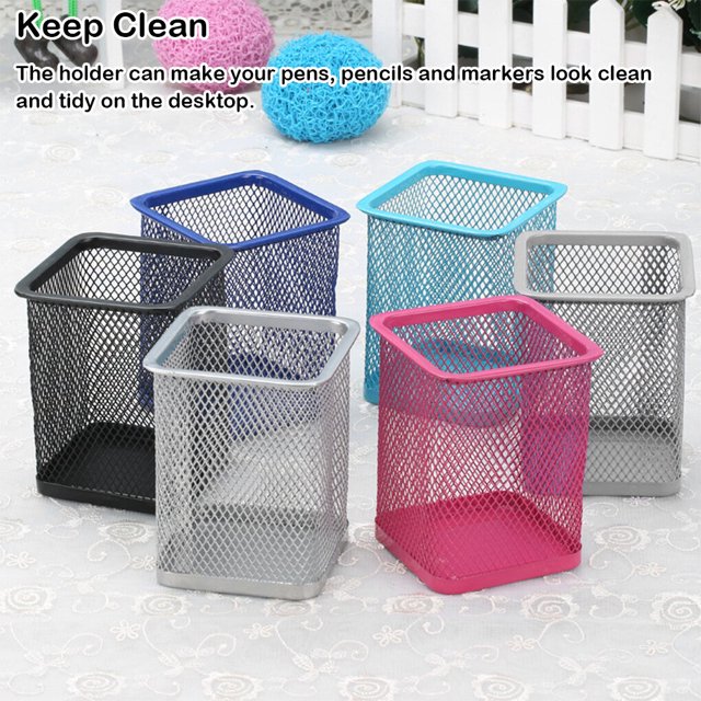 kurtrusly Mesh Metal Pen Holder Pot Smooth Edge Fashion Table Container Eraser Ruler Caddy Desk Stationery Holders Organizer Office Round/Black