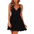 thumbnail image 1 of Womens V-Neck Spaghetti Strap Bowknot Backless Sleeveless Lace Mini Swing Skater Dress, 1 of 7