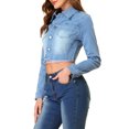 thumbnail image 4 of Allegra K Women's Jean Jacket Frayed Button Up Washed Cropped Denim Jacket L Grey Blue, 4 of 6