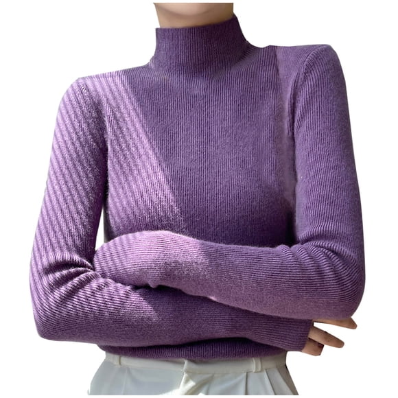 yoeyez Cashmere Sweaters for Women Wool Knitted Turtleneck Long Sleeve Sweater Slim Fit Thermal Base Layer Shirt Fall Winter Pullover Jumper Tops Purple XXL
