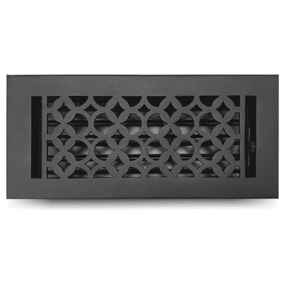 Prima Decorative Hardware Floor Vent Cover 4 x 10 VR 100 with Damper, Tudor Mushroom Design Cast Aluminum Floor Register, Powder Coated, Outer Size 6 x 12 inch