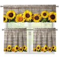 thumbnail image 1 of Kitchen Curtain Valance and Tiers Set of 3 Yellow Sunflower Wooden Board Light Filtering Drape Window Rod Pocket Cafe Bar Window Curtains,24" Length Tier Curtains with Valance,Kitchen Decor, 1 of 5