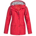 thumbnail image 1 of HTNBO Hooded Solid Color Rain Coats for Women Outdoor Windproof Plus Size Rain Jackets, 1 of 3
