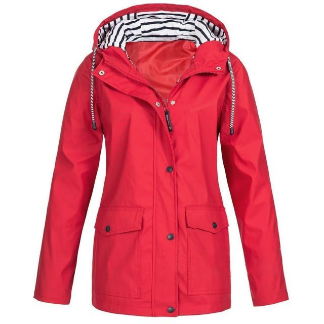 HTNBO Hooded Solid Color Rain Coats for Women Outdoor Windproof Plus Size Rain Jackets