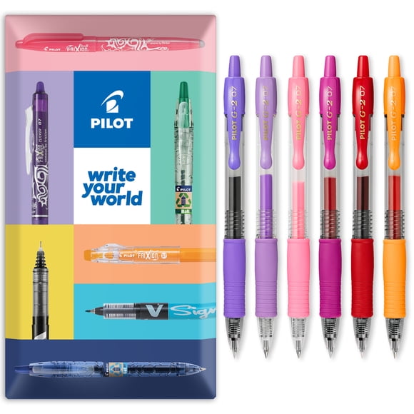 Pilot G-2 Retractable Gel Ink Rollerball Pens - 0.7mm Nib Tip - Wallet Set of 6 - Blossom Tones
