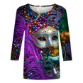 thumbnail image 4 of Penkiiy T-shirt Blouse Décontractée à Manches 3/4 et Col Rond pour Femmes, Impression Mode Mardi Gras, 2TG Multicolore, 4 of 5