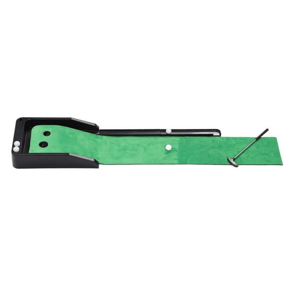 Ensemble Portable de Pratique de Golf de Bureau avec Pistes de Retour Automatique de Balles, Tapis de Simulation en Velours Vert et Base en Caoutchouc Antidérapante - Trousse Complète d'Entraînement de Golf Intérieur avec Mini Club, 4 Balles pour la Maison,