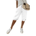 thumbnail image 1 of MAWCLOS Women's High Waist Drawstring Bermuda Shorts, White, XL, 1 of 2