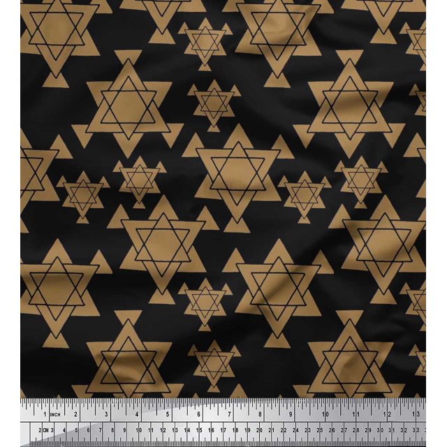 Soimoi Poly Georgette Fabric Star Tetrahedron Geometric Print Sewing Fabric Yard 42 Inch Wide