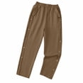 thumbnail image 4 of Weiqiqre Straight Leg Linen Pants Women Summer Boho Striped Pants Comfy Drawstring Side Button Casual Beach Pants with Pockets, 4 of 7